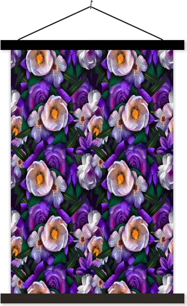 MuchoWow Textilposter Blumen - Anemone - Rose 40x60 cm mit schwarzem Rahmen - Wanddekorationen