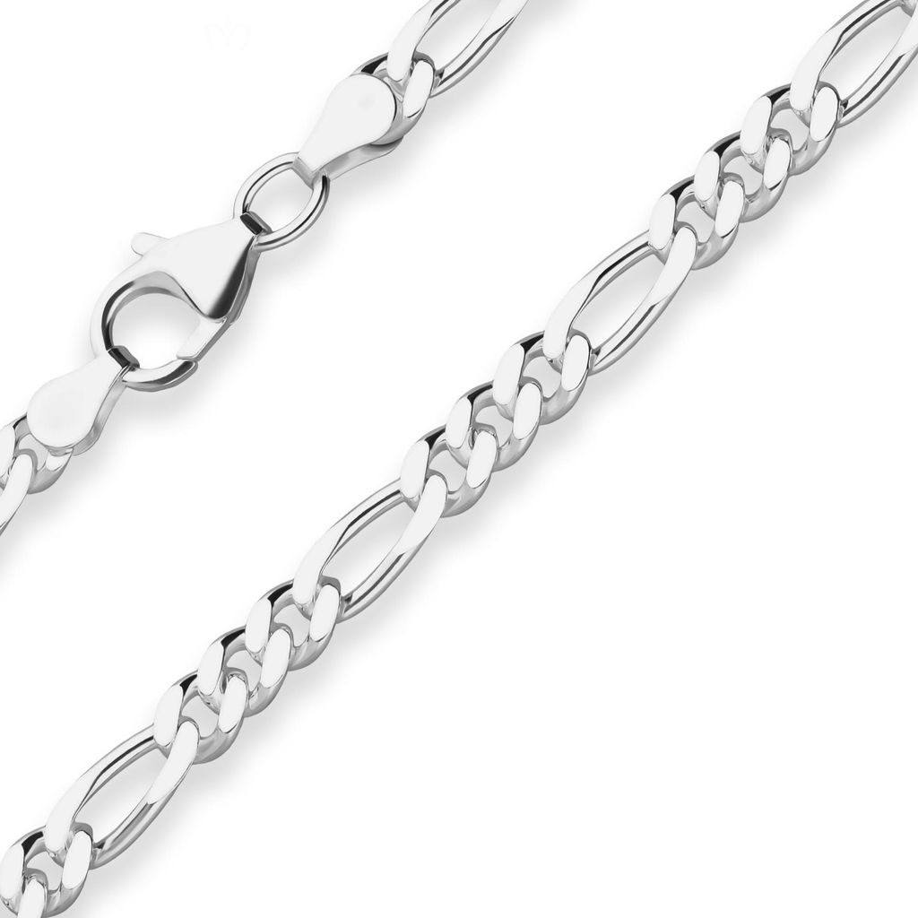 4,6mm Armband Figarokette diamantiert Armschmuck aus 925 Silber 19cm