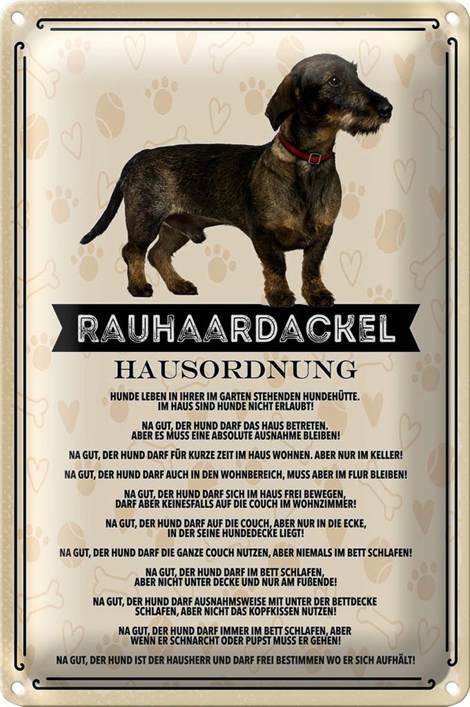 Blechschild Spruch 20x30cm Rauhaardackel Hausordnung