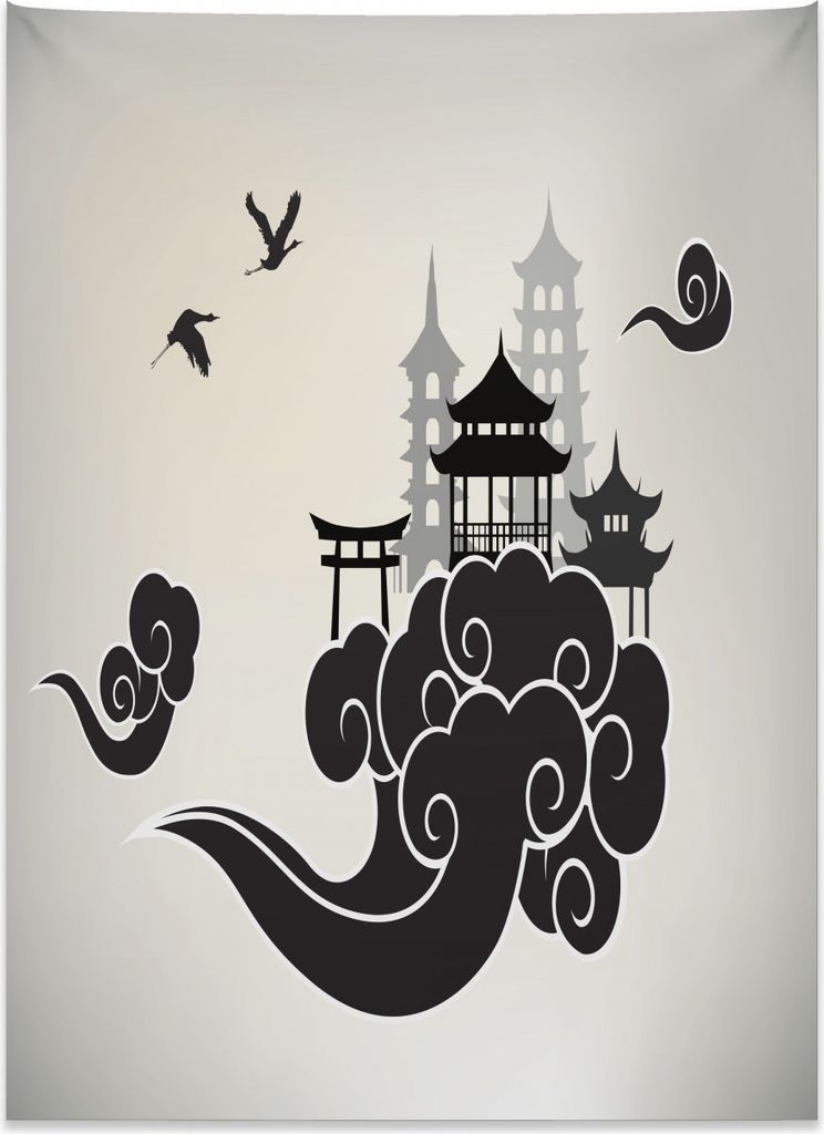 Abakuhaus Wolke Wandteppich, Pouf Figur und Pavillon aus Weiches Mikrofaser Stoff Kein Verblassen Klare Farben Waschbar, 110 x 150 cm, Anthrazit gr...