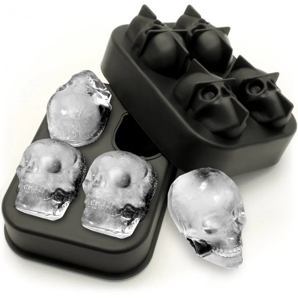 Moule à crâne pour cocktails d'Halloween : pack de 4 en silicone noir