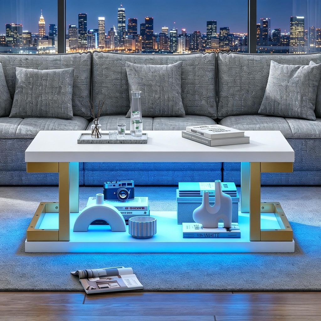 Merax Couchtisch mit LED-beleuchtung, Wohnzimmertisch aus