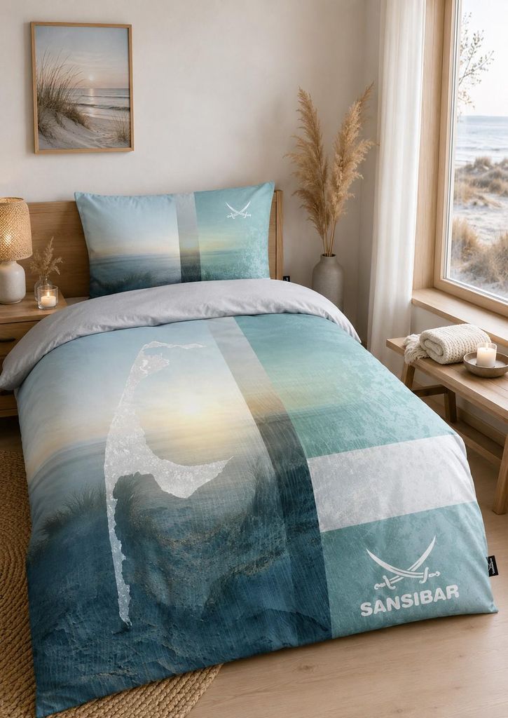 SANSIBAR Bettwäsche SUNSET Satin BL 135x200 cm türkis Produktbild 