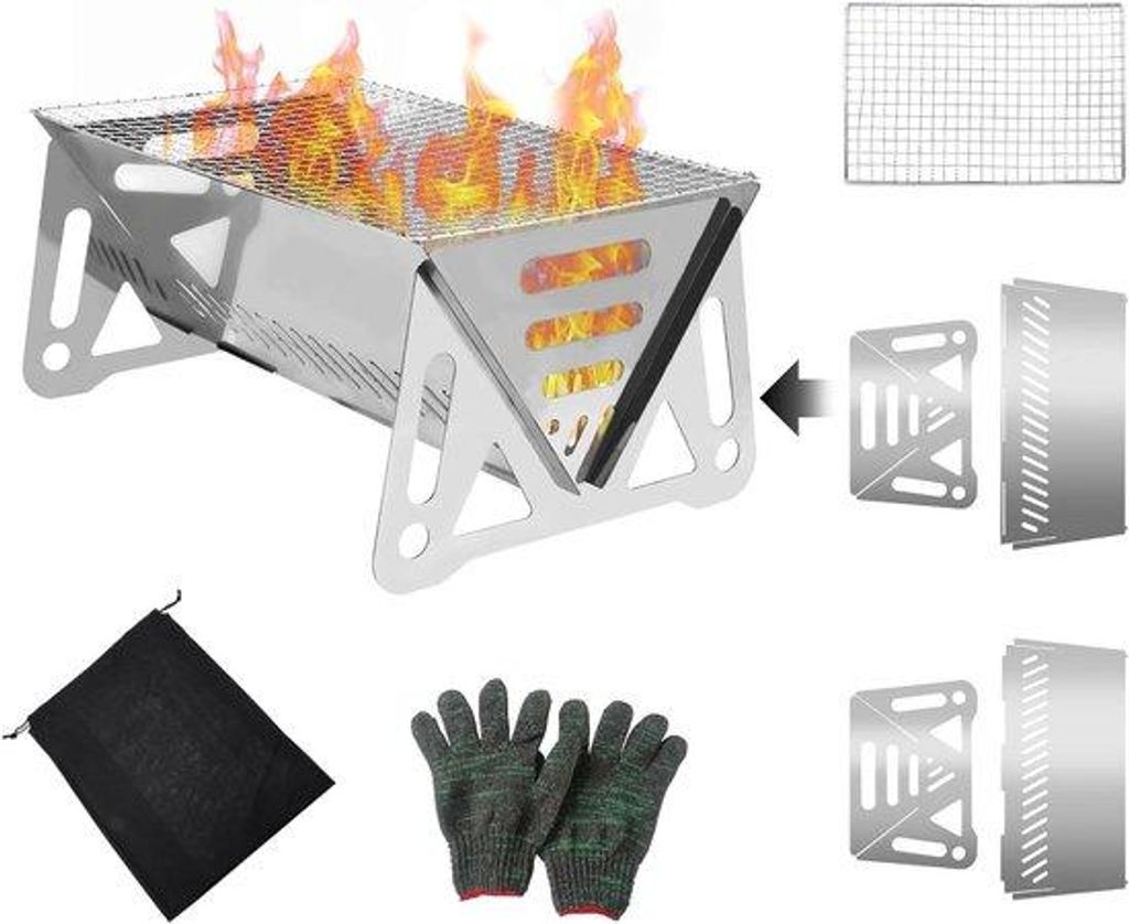 Portabler Camping Grill, Edelstahl, Klappbar, Outdoor