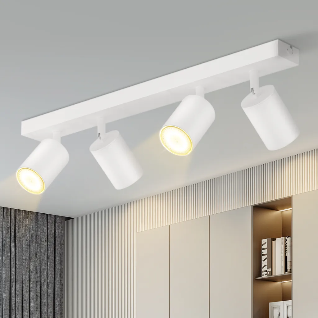 Luminaire de Plafond Moderne 4 Spots Orientables Blanc Mat pour Entrée