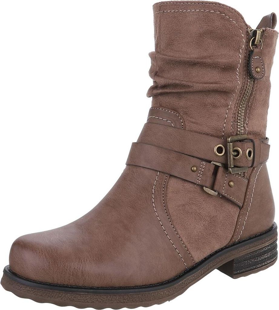 Ital-Design Damen Stiefeletten Western- & Bikerboots Leicht gefüttert Wildlederoptik, Lederoptik Flache Stiefeletten 90109999 Hellbraun Gr. 36