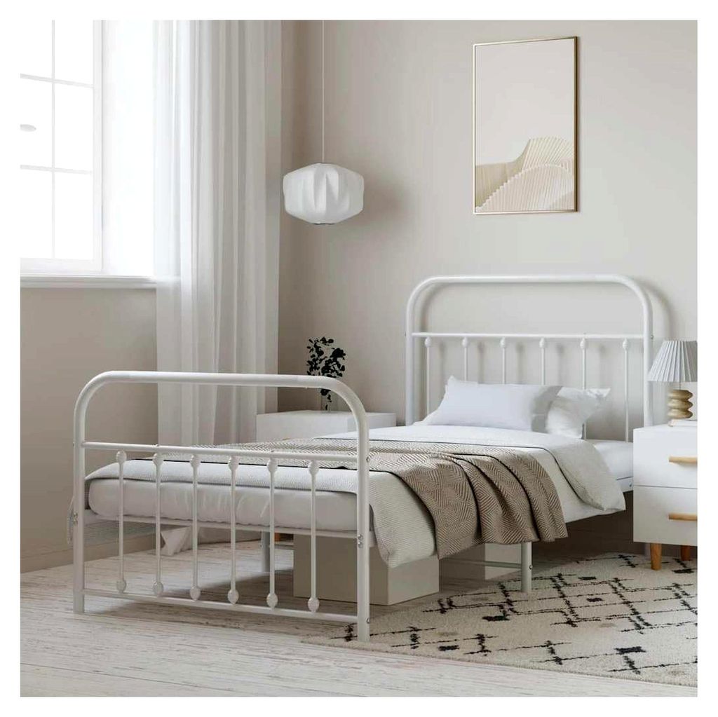 Metallbettgestell, ohne Matratze, mit Fußteil, Weiß, 100 x 200 cm