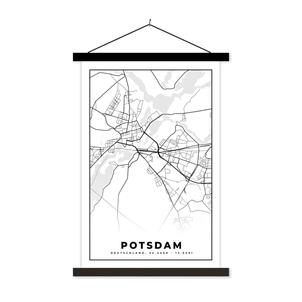 MuchoWow Textilposter Karte - Potsdam - Stadtplan 60x90 cm mit schwarzem Rahmen - Poster Wohnzimmer