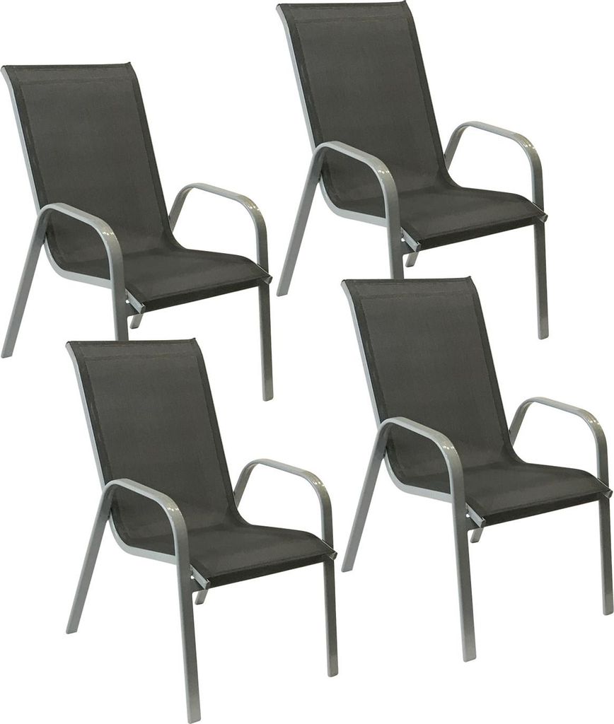 4er Set Stühle MARBELLA aus grauem Textilene - graues Aluminium