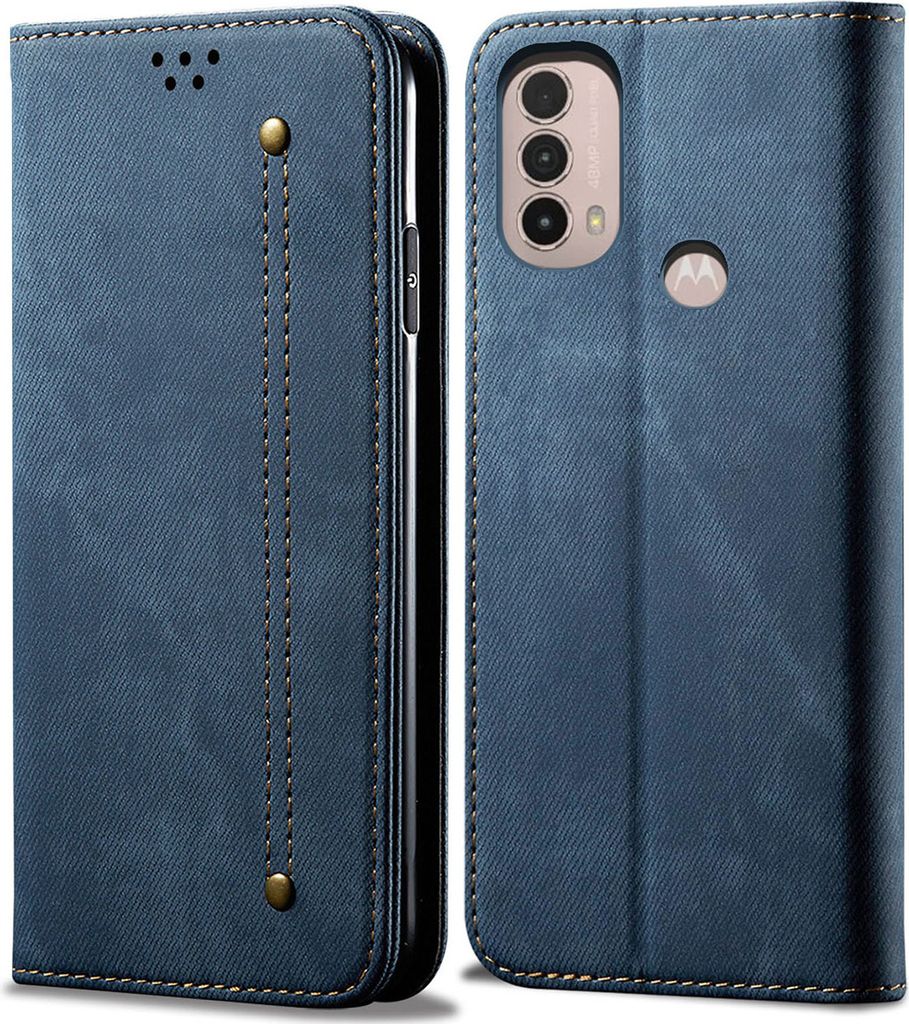 Moto E20 / E30 / E40 Hülle, Leder Brieftasche Flip Bookstyle Schutzhülle mit Standfunktion für Motorola Moto E20 / E30 / E40 Blue Blau