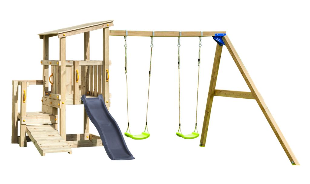 Spielturmking Spielturm CASCADE mit Rutsche 1,75 m + Doppelschaukel - Anthrazit 30121-47