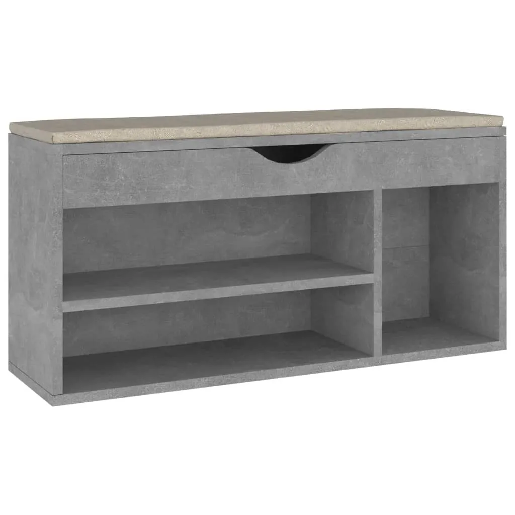 Banc à chaussures gris béton en bois d'ingénierie avec assise rembourrée