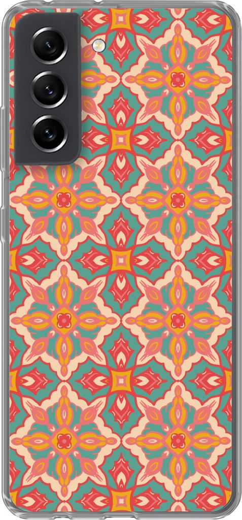 MuchoWow Handyhülle Schutzhülle Hülle für Telefoonhoesje Samsung Galaxy S21 FE Muster - Hippie - Orange Silikon Softcase Handy Hülle - Mobil...