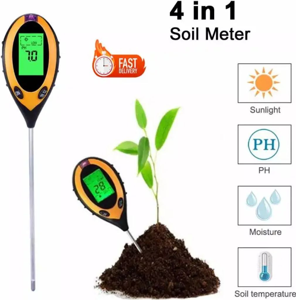 4 in 1 LCD Digital Boden PH Temperatur Meter Tester Sonnenlicht Fruchtbarkeit