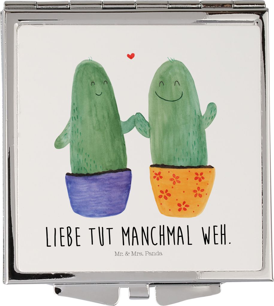 Mr. & Mrs. Panda Schminkspiegel Kaktus Liebe - Weiß - Geschenk, Hochzeit, Handspiegel, Paar, Kakteen, Trennung, Taschenspiegel klappbar, Kosmetiks...