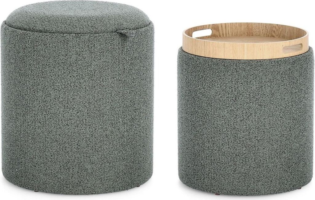 2er Set Pouf Sasha 39 x 44 x 39 cm MDF Sperrholz Esche Polyester Dunkelgrau