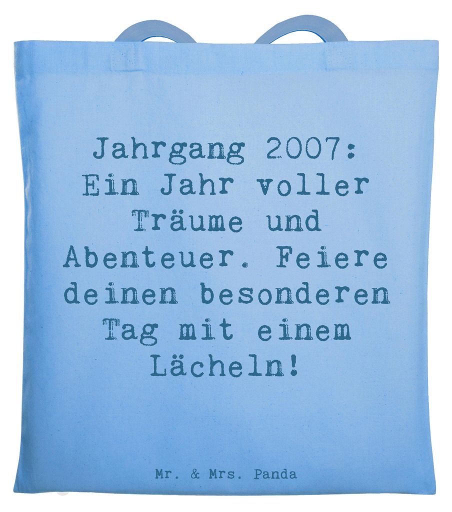 Mr. & Mrs. Panda Jutebeutel Spruch 2007 Geburtstag - Sky Blue - Geschenk, Geburtstagsgeschenk, Geburtstagskind, Träume und Abenteuer, besondere Ge...
