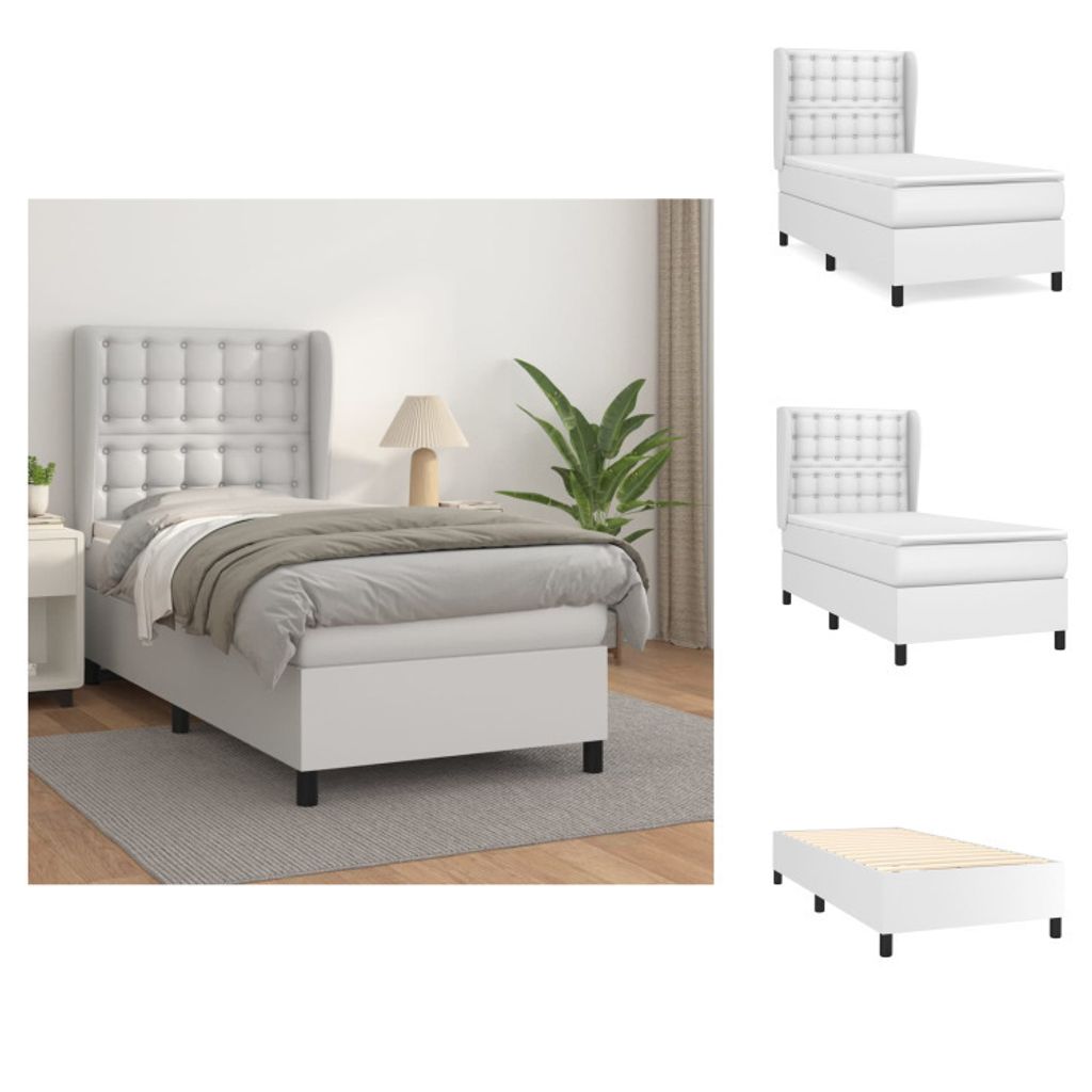 vidaXL Boxspringbett mit Matratze Weiß 90x200 cm Kunstleder - Betten & Bettgestelle