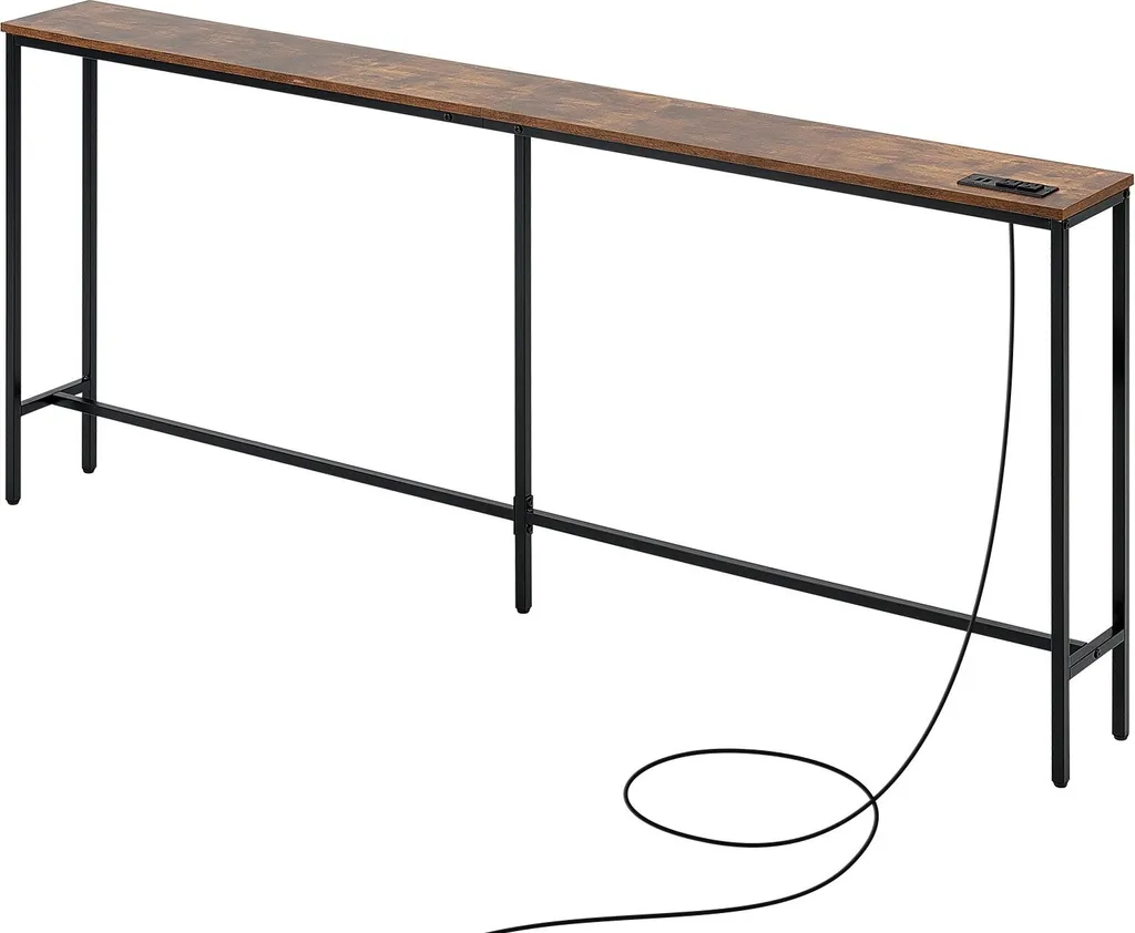 Console d'entrée fine 180cm avec multiprise intégrée style industriel - 10