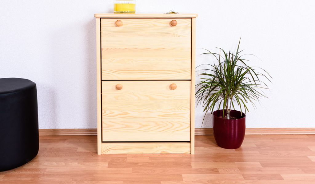 Schuhschrank Kiefer Holz massiv, Farbe: Natur 80x58x30 cm