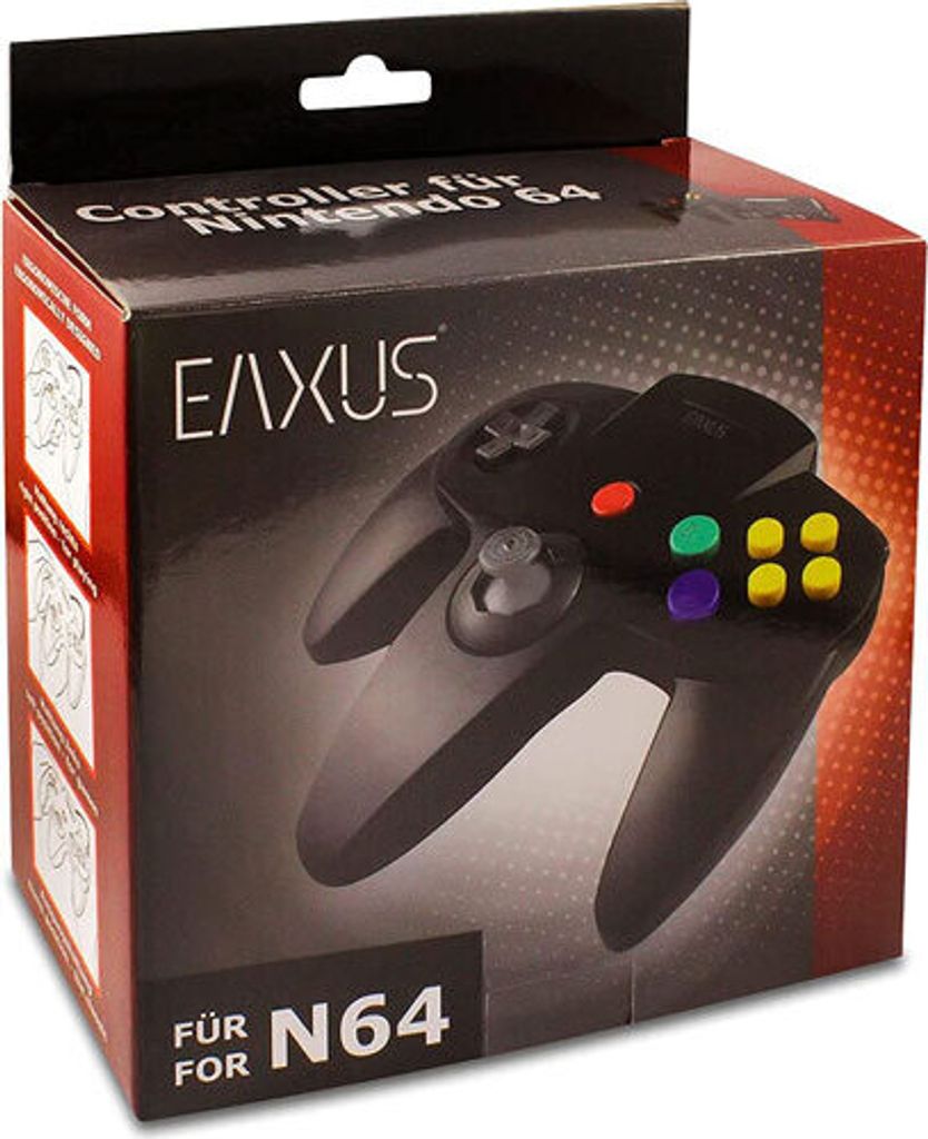 A product box for a Nintendo 64 controller.