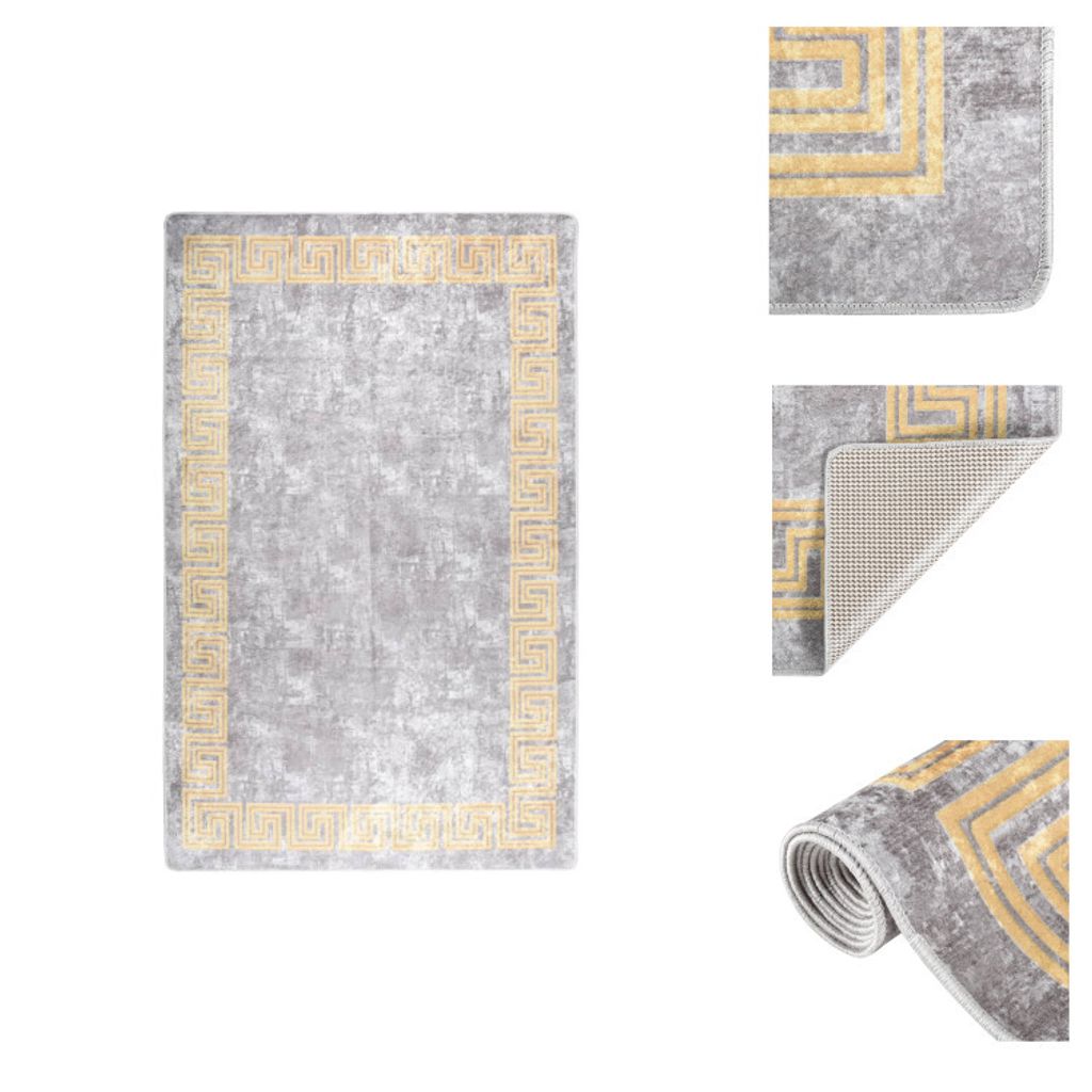 vidaXL Teppich Waschbar 160x230 cm Grau Rutschfest - Teppiche