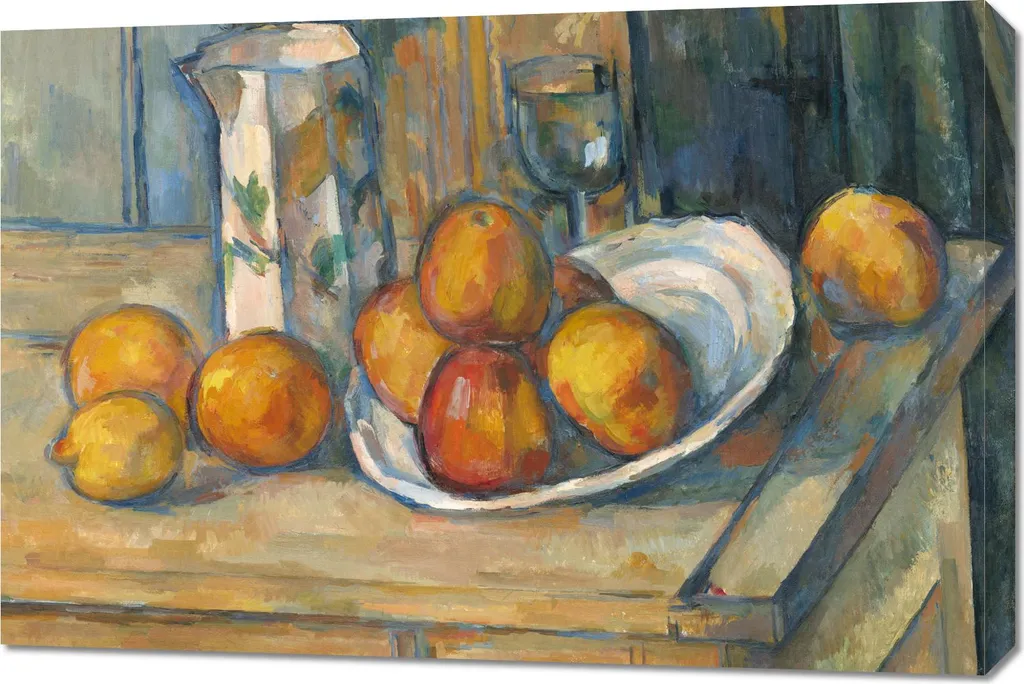 Obraz 90x60cm Natura morta con brocca del latte e frutta, Paul Cezanne