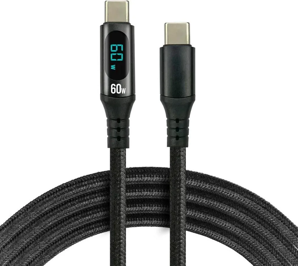 Cavo USB-C -> USB-C everActive CBB-1PDL 1m 60W display integrato nero