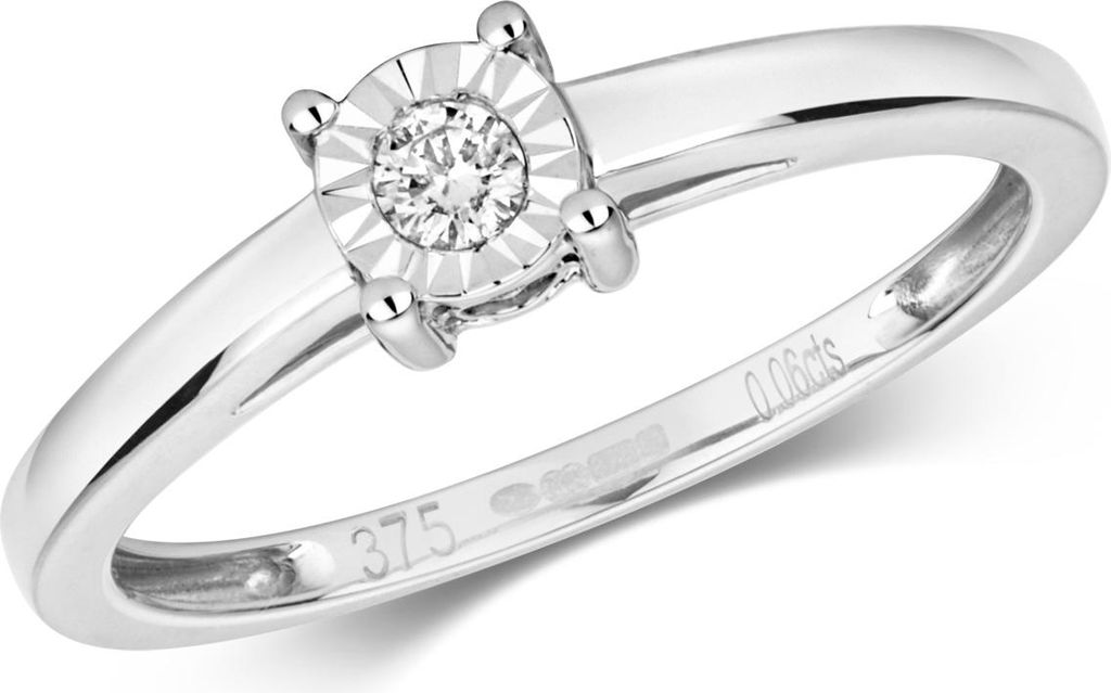 Funkelndes Feuer 9 Karat (375) Weißgold Damen - Diamant Solitärring Brillant-Schliff 0.06 Karat H - PK2, 53 (16.9); TRS317269KWRSM