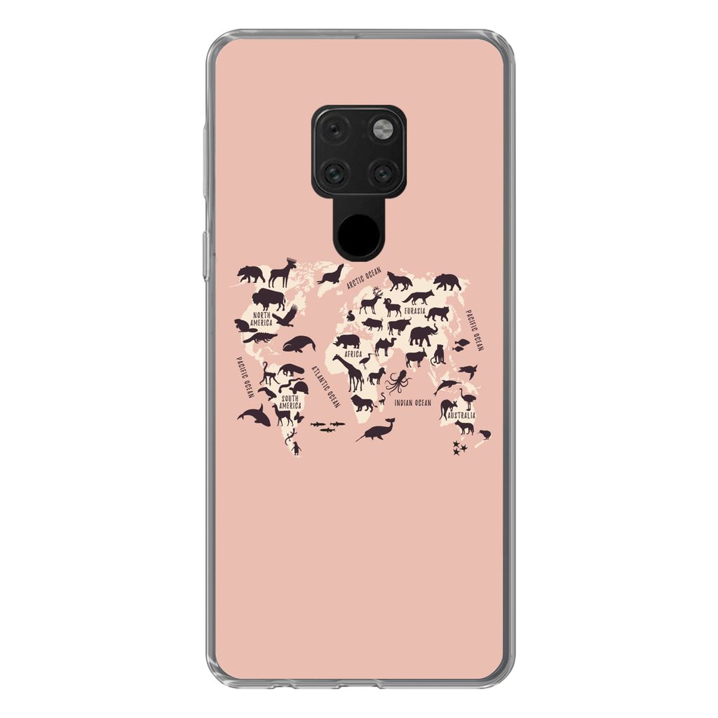 MuchoWow Handyhülle Schutzhülle Hülle für Huawei P40 Lite Weltkarte - Tiere - Scherenschnitt Silikon Softcase Handy Hülle - Handy