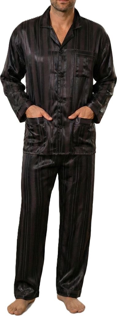 Satin Pyjama lang, durchgeknöpft, Schattenstreifen, 251 101 94 010 ; anthrazit , 62