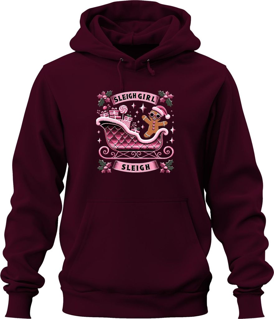 Sleigh Girl Weihnachten Lebkuchen Schlitten Geschenke Retro Uni Hoodie Kapuzenpullover, Burgundy, XXL