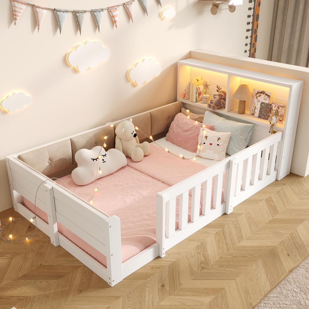 Flieks Kinderbett 90x200cm mit Led, Bodenbett Holzbett mit Produktbild 