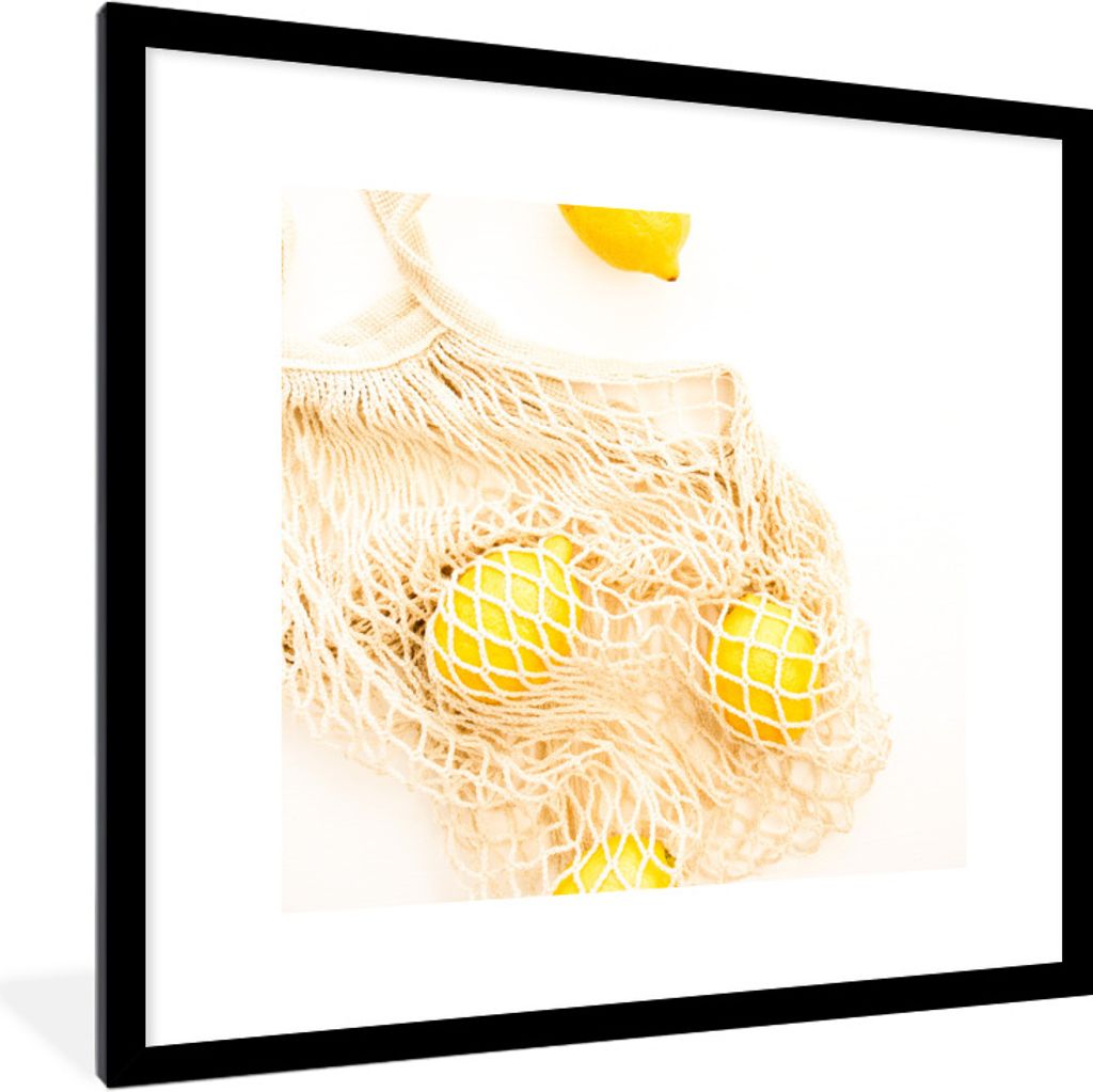 MuchoWow Gerahmtes Poster Sommer - Tasche - Zitrone 40x40 cm - Poster mit Schwarzem Bilderrahmen Wandposter Rahmen Foto Bilder - Poster - Plakat ...
