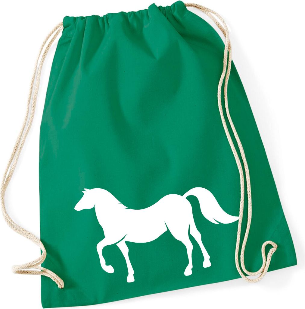 Huuraa Turnbeutel Pferd Silhouette 12 Liter Kelly Green Baumwolle Rucksack Geschenkidee