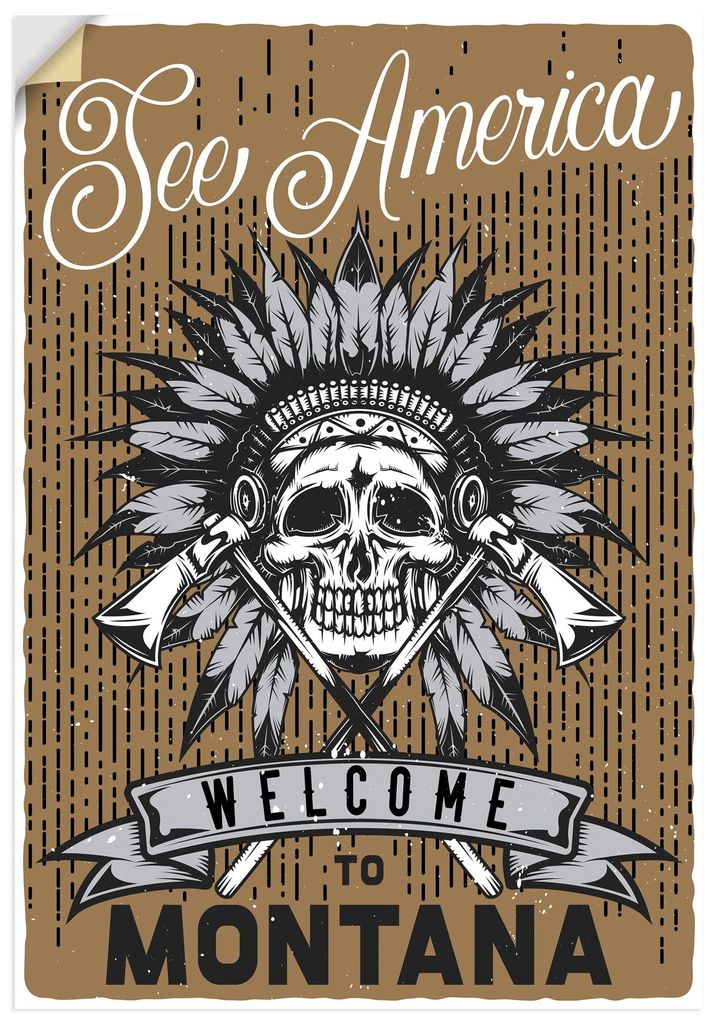 ARTland Wandbild, selbstklebend Totenkopf Indianer Montana Größe: 90x130 cm