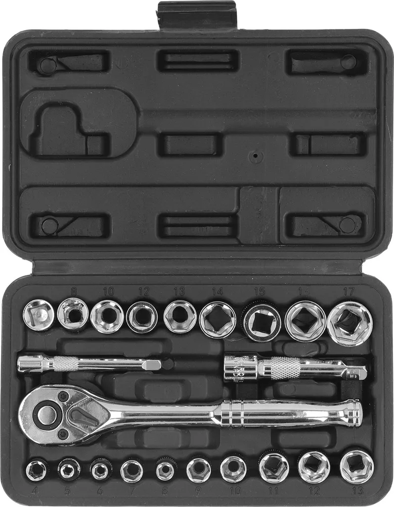 Kit douilles pour réparations automobiles avec cliquet 3/8" et 1/4"
