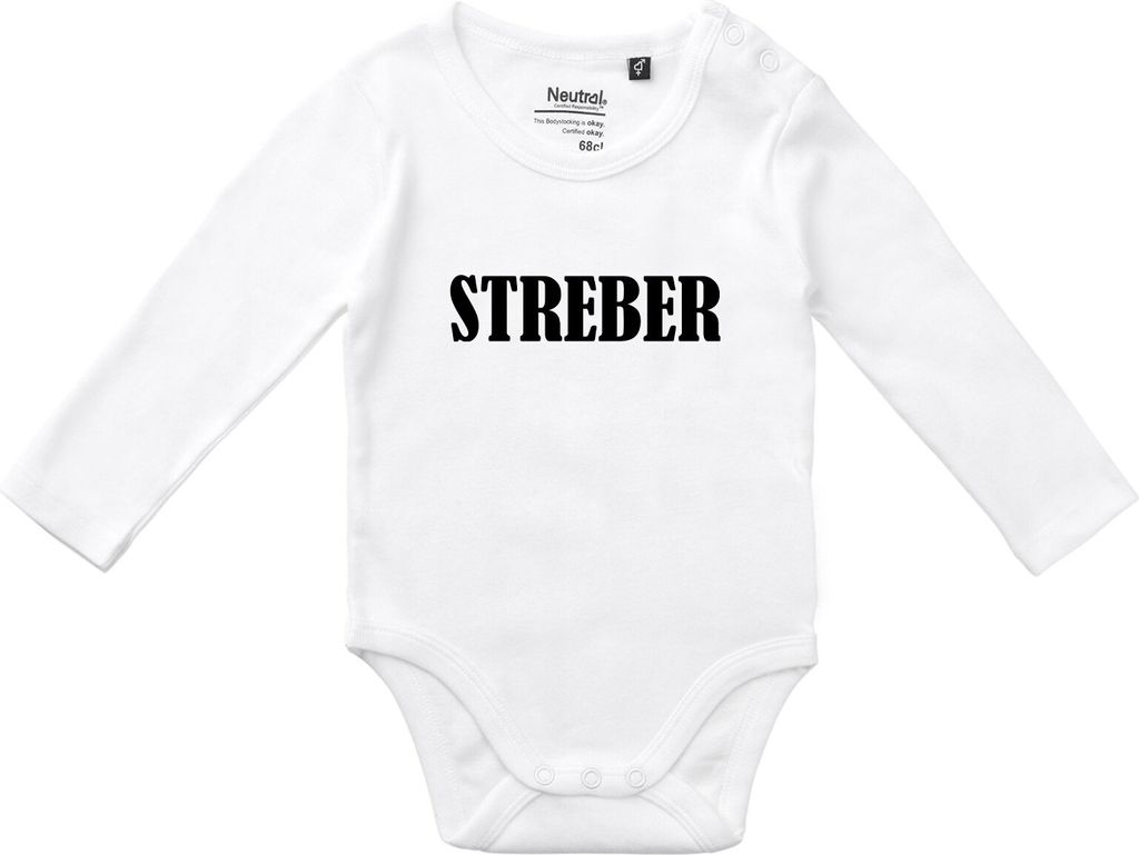 Huuraa Baby Body Streber Schriftzug 74 White Baumwolle Fairtrade Langarmbody Geschenkidee