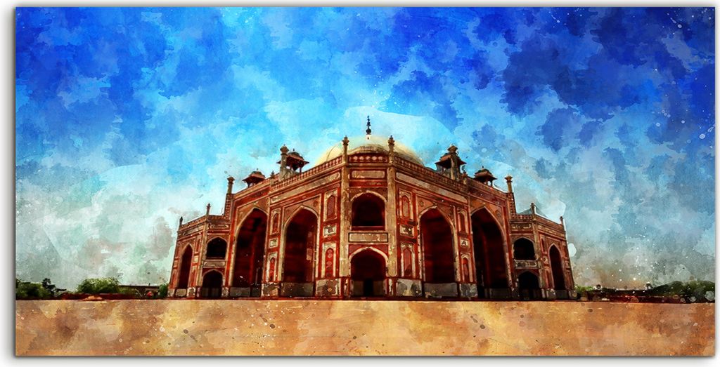 Coloray Spritzschutz aus Glas 100x50 Wandkunst Küchenrückwand Kunstdruck Wohnkultur Delhi Grab Indien