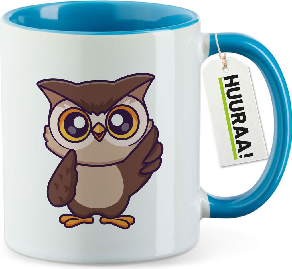 Huuraa Kaffeetasse Eule Comic 330ml Blau Keramik Kaffeebecher Geschenkidee