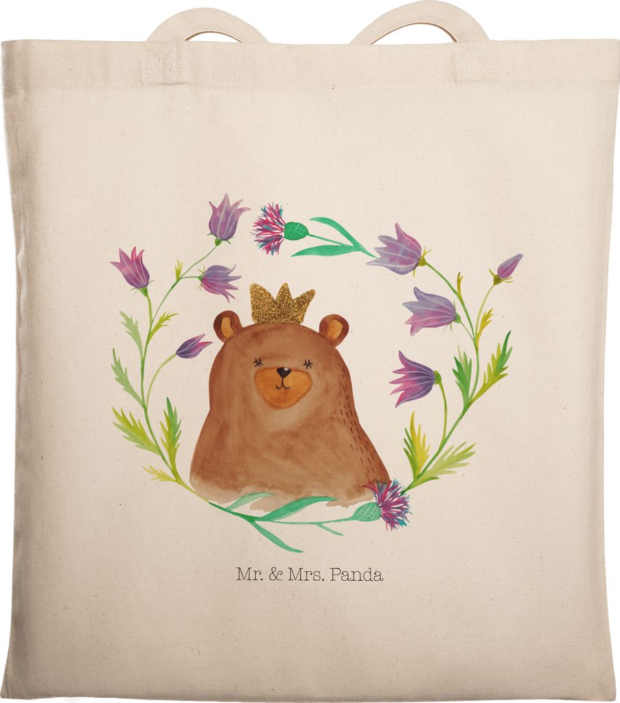 Mr. & Mrs. Panda Schultasche Bär Königin - Transparent - Geschenk, Tote Bag, Muttertag, Mom, Shopping Tasche, Jutebeutel, Teddy, Lieblingsmensch,...