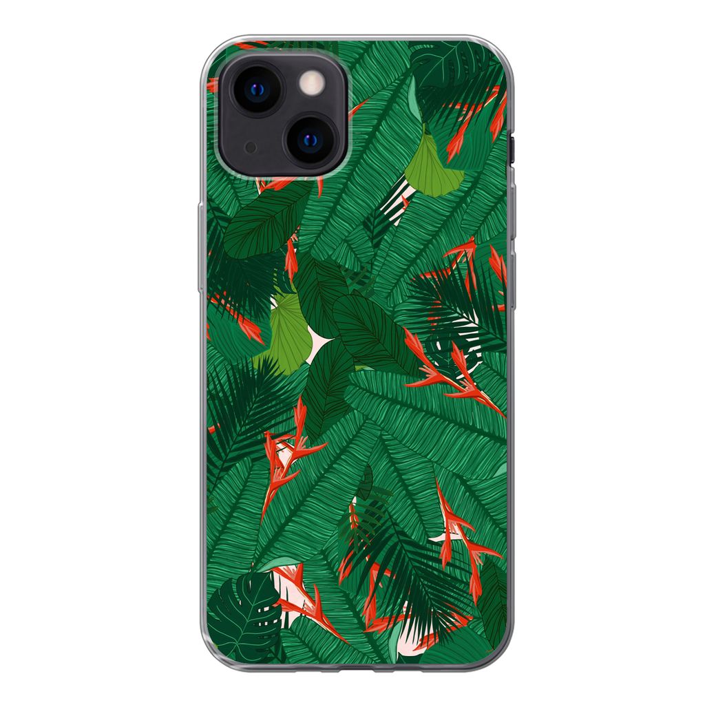 MuchoWow Handyhülle Schutzhülle Hülle für iPhone 13 mini Blumen - Blätter - Muster Silikon Softcase Handy Hülle - Softcase