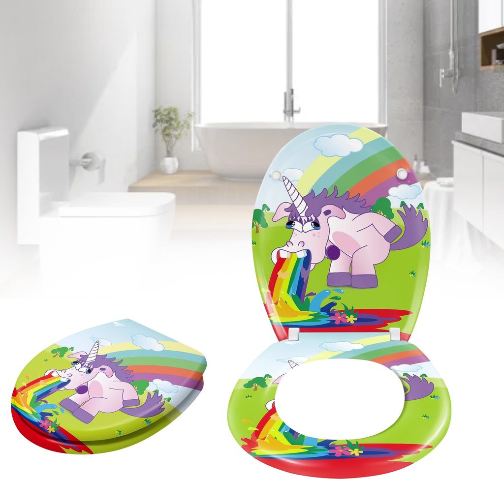 NAIZY Wc Sitz mit Absenkautomatik Toilettendeckel Toilettendeckel Klodeckel Klobrille mit absenkautomatik Toilettensitz Verschiedene Muster, Regenb...