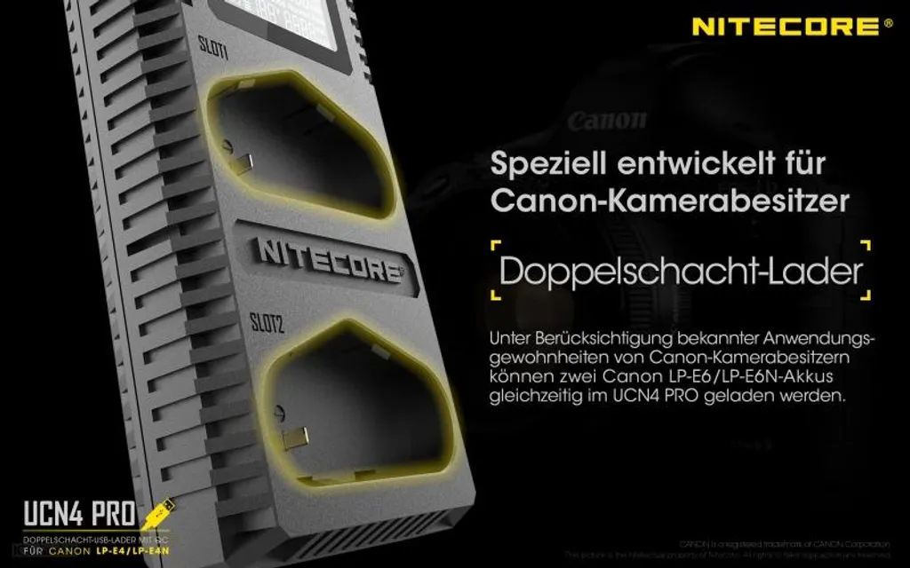 Chargeur Rapide Nitecore UCN4 PRO avec Écran LCD pour Gamme Canon 1D - 5