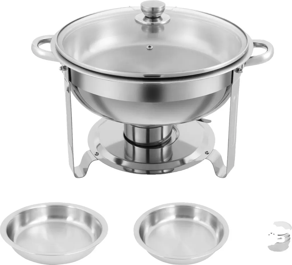 Set de chafing-dish rond argenté en matériau écologique de 9 litres