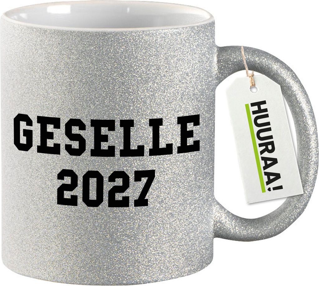 Huuraa Glitzertasse Geselle 2027 Ausbildung 330ml Silber Keramik Kaffeebecher Geschenkidee