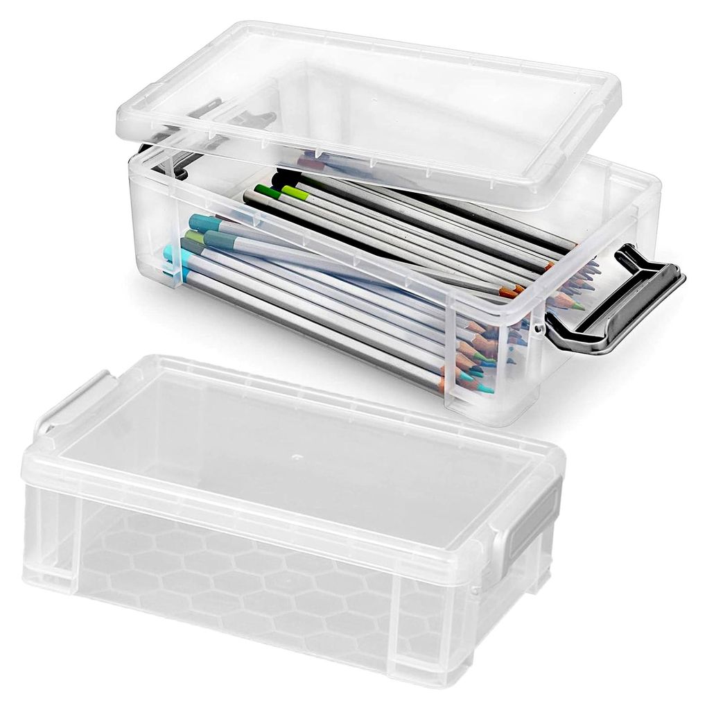 4 Stück Aufbewahrungsboxen für Stifte, stapelbare transparente Stiftebox, kleine Stiftaufbewahrung mit Deckel, extra große Buntstifthalter für ...