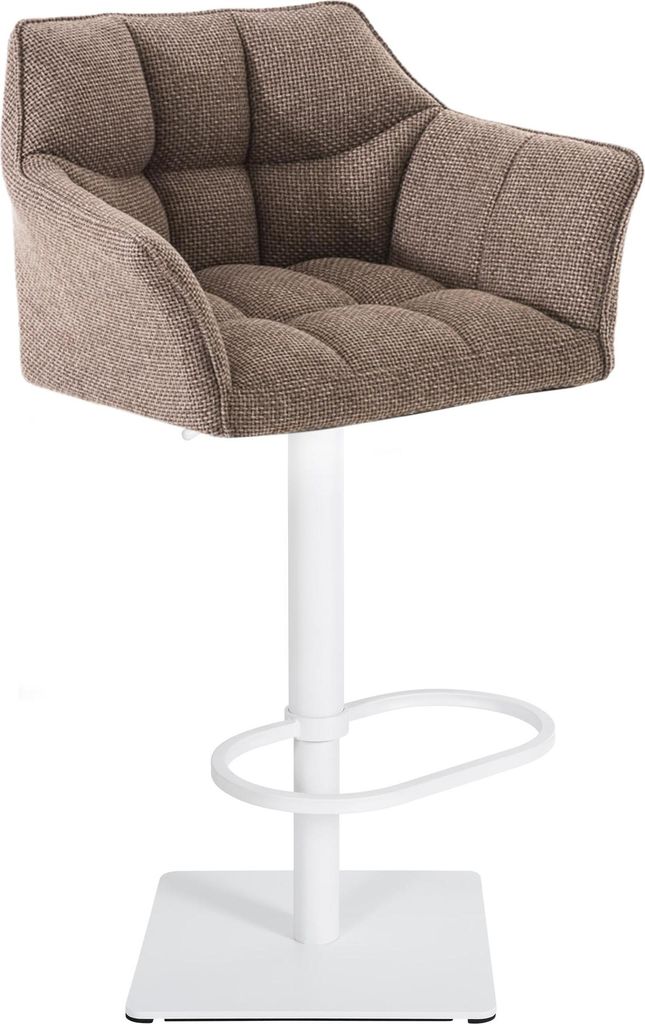 Barhocker SIHAR - Stoff Terrabraun 64x45x88 cm Weiß | Barstuhl Höhenverstellbar Mit Lehne Drehbar Tresenhocker Tresenstuhl Kneipenhocker Kneipens...