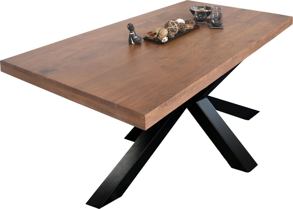 Esstisch Akazie Nussbaum 200 x 100 cm massiv gerade Kanten Spider-Gestell schwarz RIO