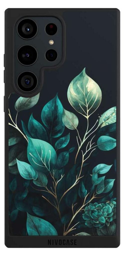 NIVOCASE Handyhülle für Samsung Galaxy S23 Ultra Hülle NIVOpure Case Schwarz Blätter schwarz Eukalyptus